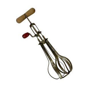 Vintage Ecko Hand-Crank Egg Beater With Wood Handles & Stainless Steel Blades